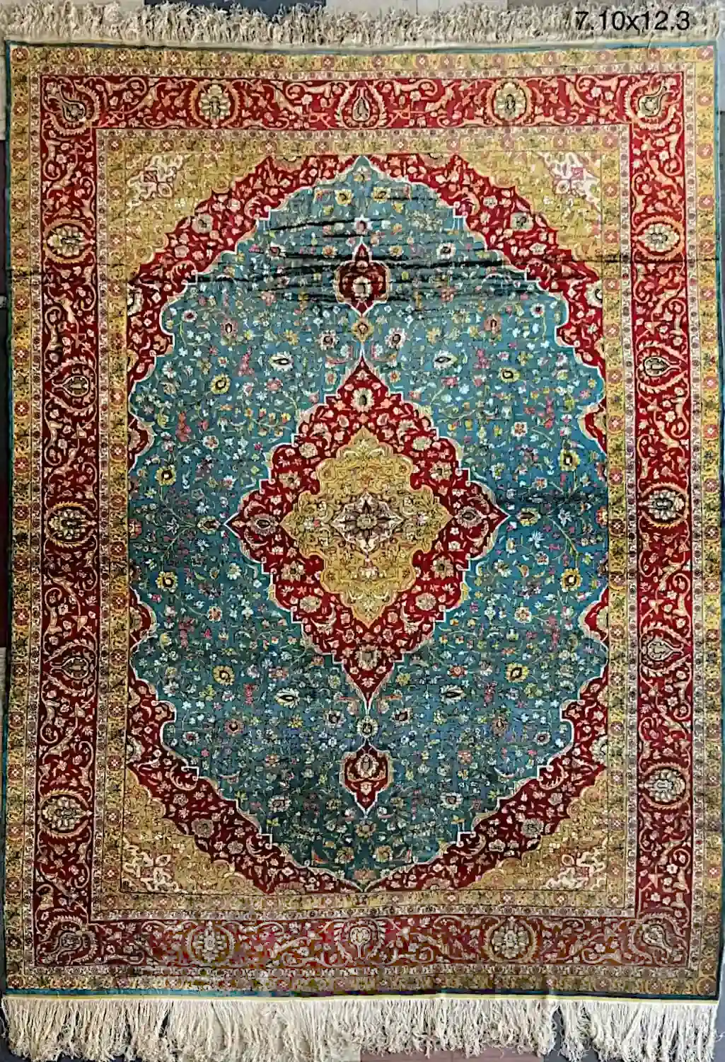 Authentic Turkish Silk Hereke Rug with Gold Thread - 8x11 | McFarlands Carpet and Rug Service Authentic Turkish Silk Hereke Rug with Gold Thread - 8x11