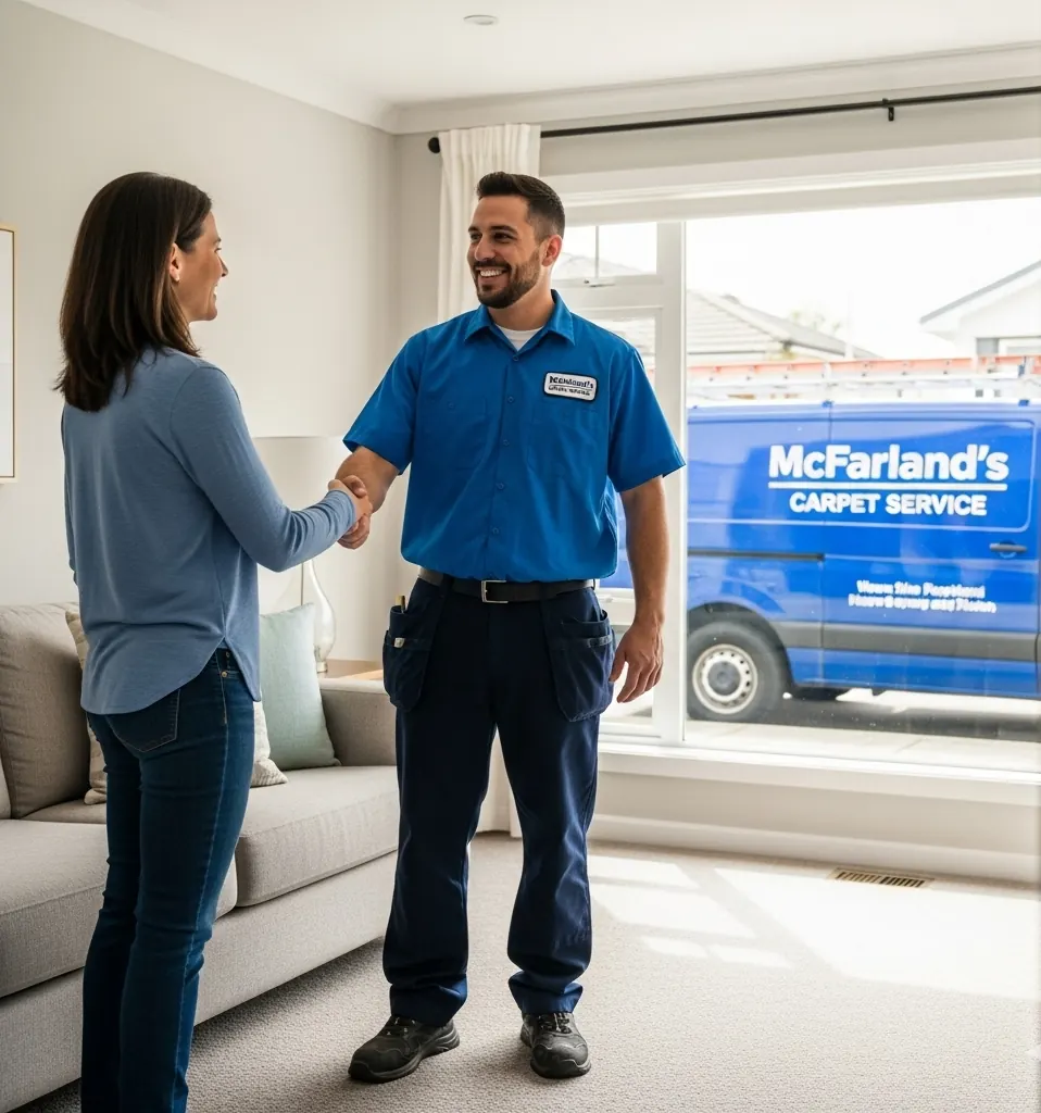 Rug Tech greets Customer | McFarlands Carpet and Rug Service Rug Tech greets Customer