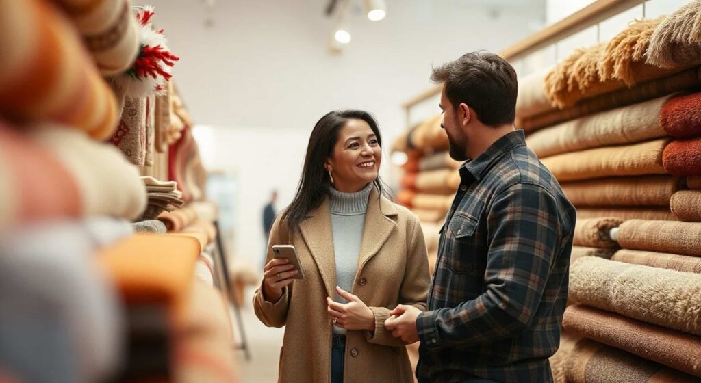 Customer shopping for rugs at a rug gallery.
