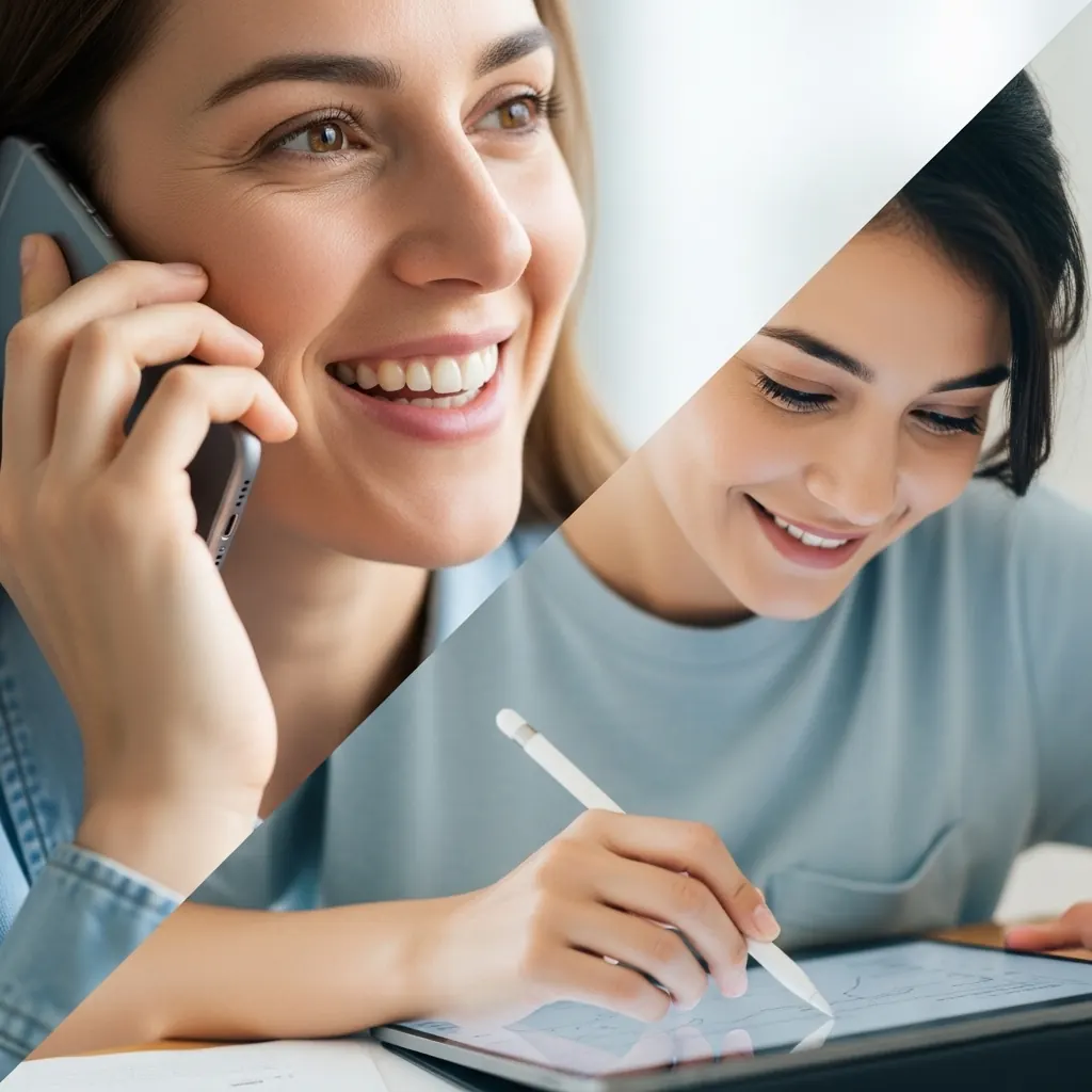 Customer on phone & tablet | McFarlands Carpet and Rug Service Customer on phone & tablet